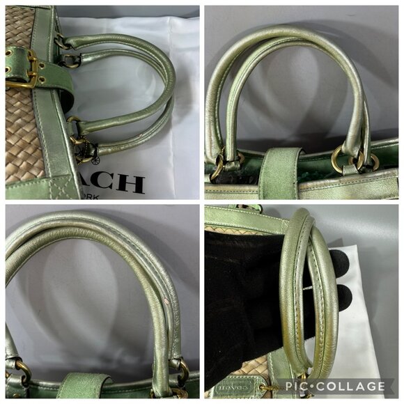 Coach # 4419 Natural Straws Seafoam Suede Leather Trim Buckle Closure Tote Bag - Picture 9 of 13